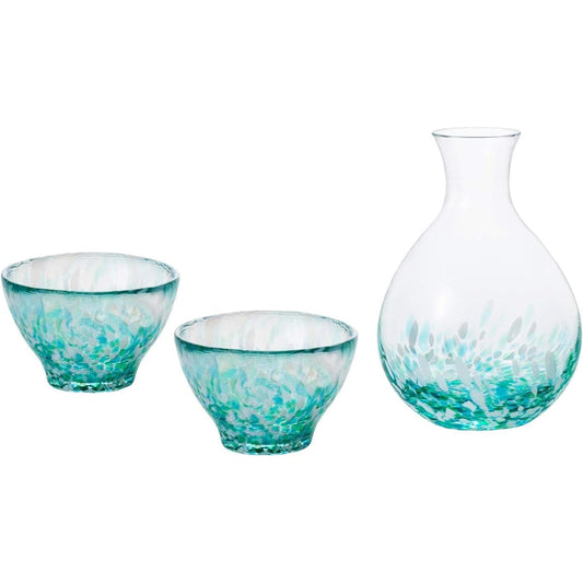 ADERIA Tsugaru Vidro Mizubasho Sake Cup Set Tokkuri Ochoco Made in Japan Chilled Sake Cup Tokkuri Glass Sake Glass Stylish Glass Cooling Container Container Sake Bottle Sake Utensils Sake Holder Commercial Present Gift Celebration Wedding Birthday Sixtie