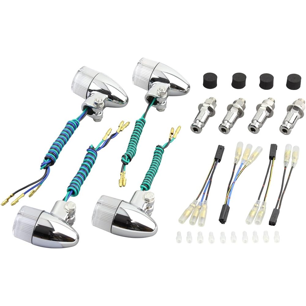 POSH Motorcycle Supplies Bullet Type Turn Signal Vehicle Specific Set ZEPHYR750/RS('04~) ZRX400II('04~) Plated Body/Clear Lens 031699-33