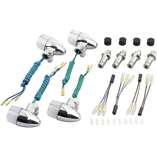 POSH Motorcycle Supplies Bullet Type Turn Signal Vehicle Specific Set ZEPHYR750/RS('04~) ZRX400II('04~) Plated Body/Clear Lens 031699-33