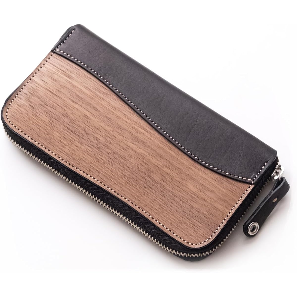 [VARCO REAL WOOD] Round zip wallet NE (black)