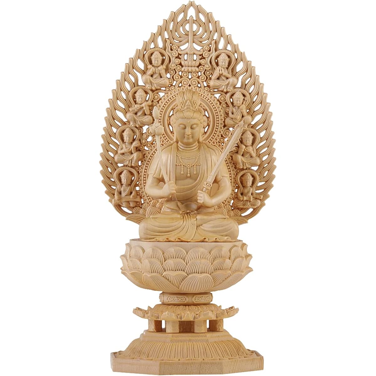 Hanro Art Sculpture Buddha Statue Kokuzo Bodhisattva Buddhist Altar Buddha Statue Wood Carving Cypress Wood Year of the Ox/Tiger Year of the Twelve Zodiac Signs of Good Luck Amulet Main Image Pray Warm Off Hiten Halo Octagonal Pedestal (Height 28cm x Wid