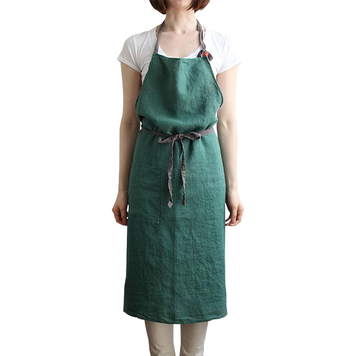 Lino e Lina Full Apron Manon Forest Green A226 Apron Cute Simple Natural Apron Linen