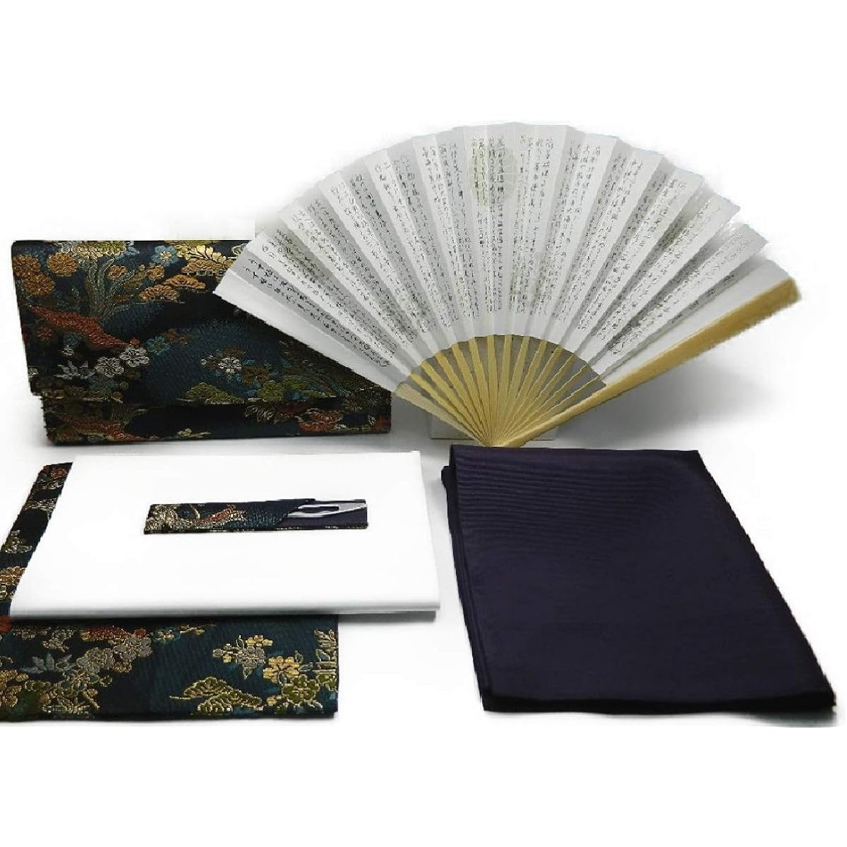 Tea Ceremony Utensils for Men, Tea Ceremony Introductory Lesson Set, Urasenke Nishijin Ori, Large Size Tri-fold, Confectionery Cutting Pocket Included (Fukusa (Pure Silk))