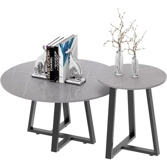 unho Nesting Table Large and Small Set of 2 Sintered Stone Marble Pattern Low Table Center Table Gray Living Table Large Furniture Stylish Modern Interior Sofa Table