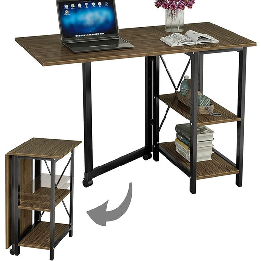 DEWEL Folding Desk, Folding Desk, Width 100cm, Depth 50cm, Space Saving, Computer Desk, Desk, Foldable, Wooden, For Telework, Workbench, Study Desk, Study Desk, Includes Movable Shelf, High Strength Melamine Processing