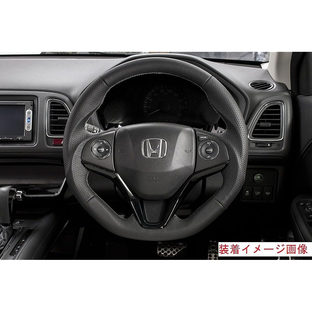KENSTYLE Original Steering HA02 Honda Vezel (RU1/RU2/RU3/RU4) All Black Leather (Blue Stitch)