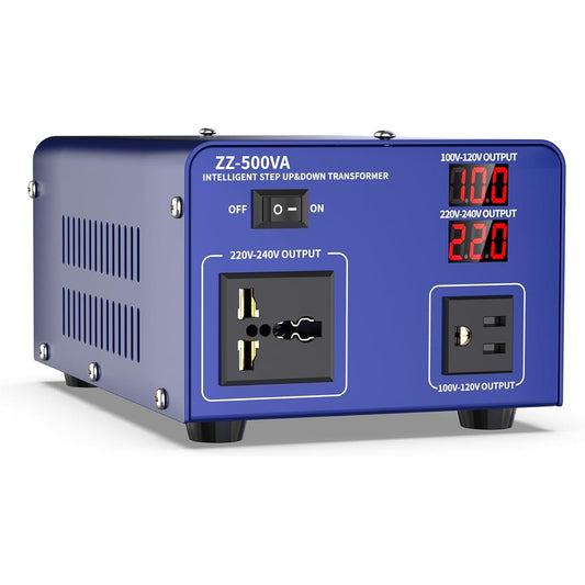 500VA Transformer 100V 220V Up Transformer Down Transformer 100V-120V/220V-240V Input/Output Voltage Automatic Switching, Transformer for Domestic and Overseas Use, Step-Down/Step-up Type, Free Conversion, Portable Transformer, Compatible with Overseas D