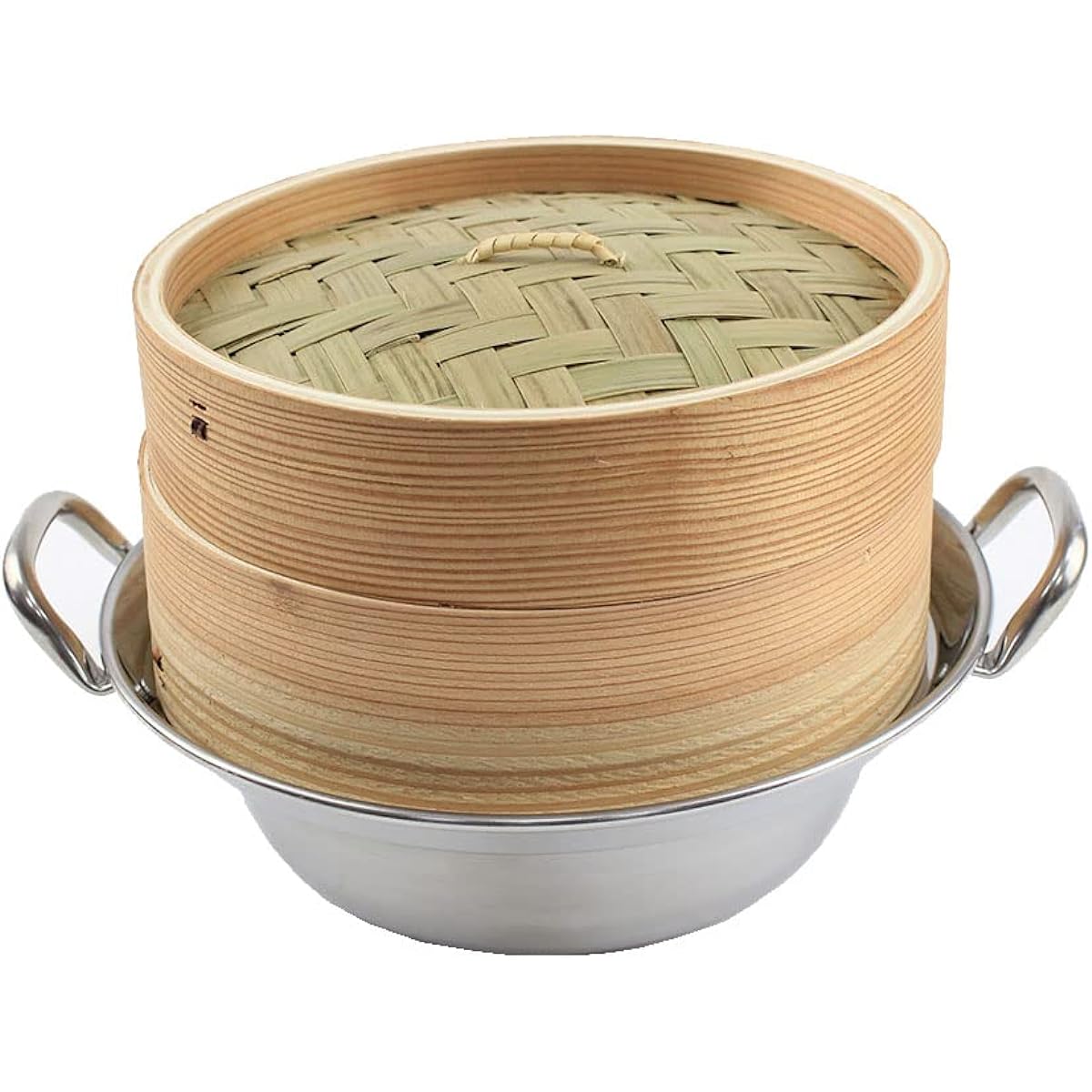 Manyo Made in Japan IH Compatible Stainless Steel Pot 30cm Set EX00412A Silver (Pot)/Natural Color (Seiro)