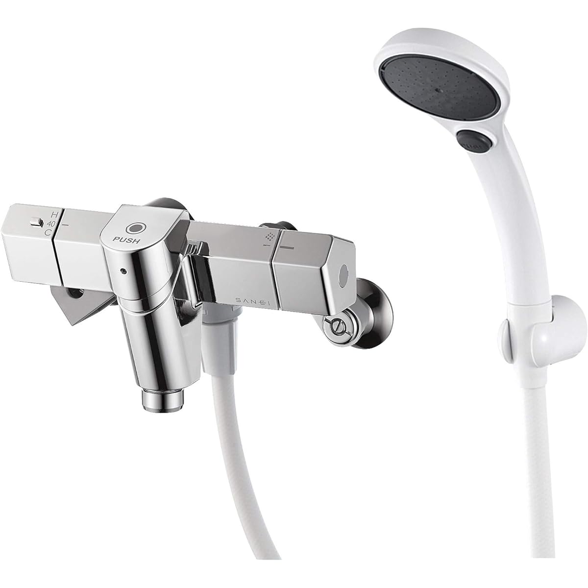 SANEI Thermo Shower Mixing Faucet, Karan Side, Self-closing Type, Automatically Stops Water at a Set Time, Stop Shower, SK1816T2-13, Silver