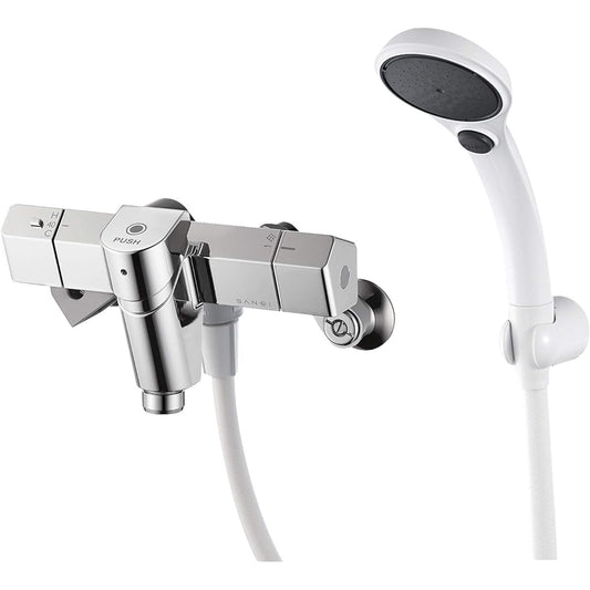 SANEI Thermo Shower Mixing Faucet, Karan Side, Self-closing Type, Automatically Stops Water at a Set Time, Stop Shower, SK1816T2-13, Silver