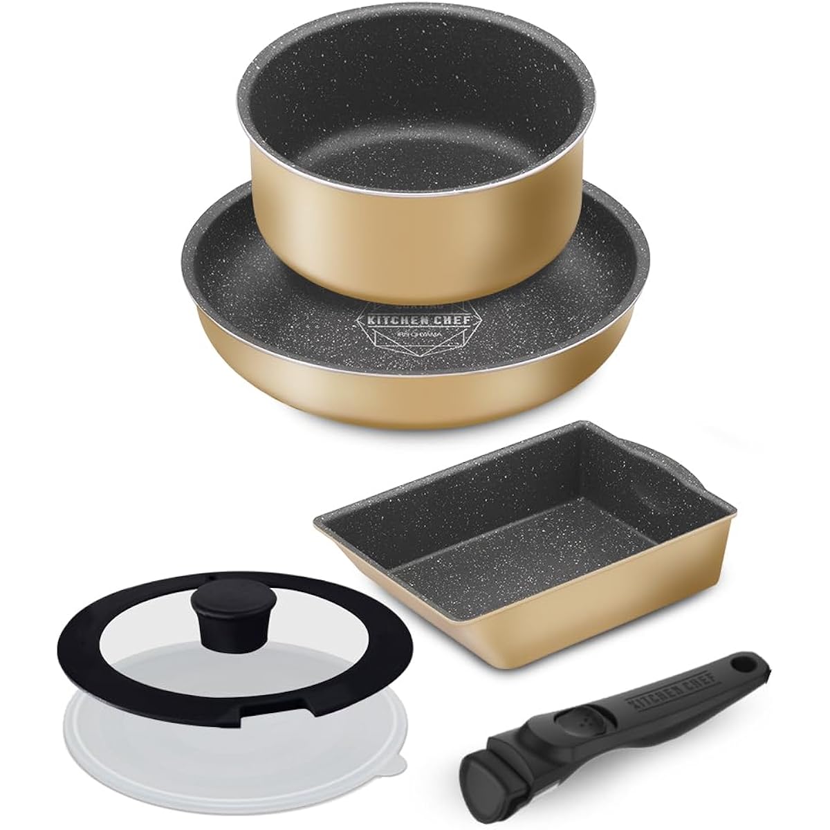 [New Release] Iris Ohyama Frying Pan Set, Frying Pan Set, 6 Pieces, For Gas Fire Only, Lightweight, Easy to Clean, Removable Handle, Diamond Coat, Diamond Coat Pan, For Living Alone, Clay Beige DCG-T6S
