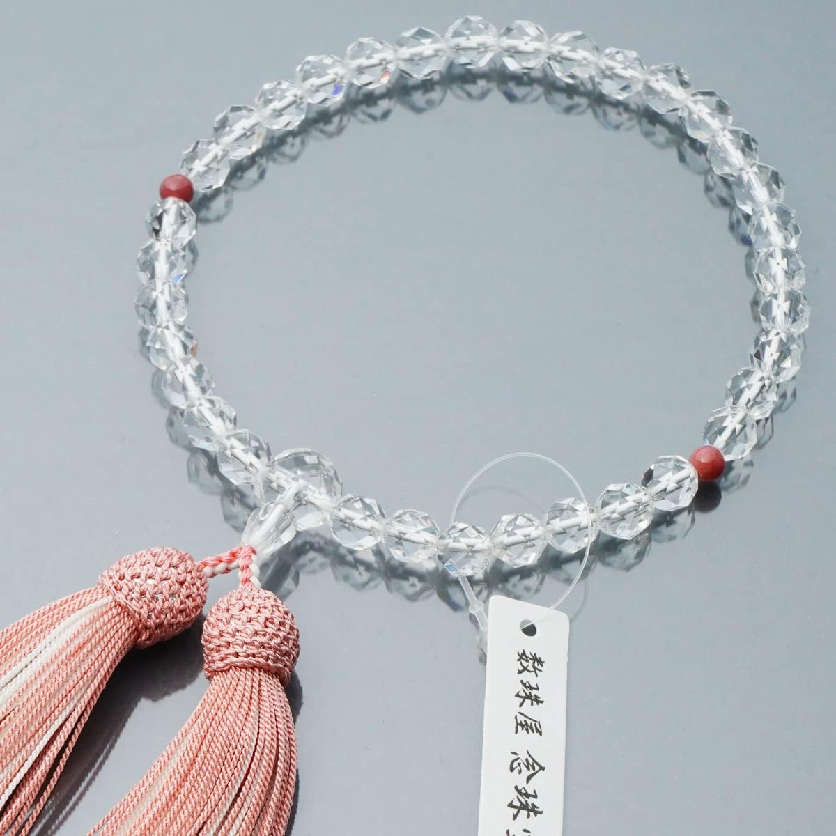Prayer beads made in Japan <Made in Japan> Women's genuine crystal 32-sided cut Rose pyroxene included Pure silk tassel (100% silk) Handmade prayer beads Can be used by all sects Domestic prayer beads [Long-established prayer beads manufacturer founded o