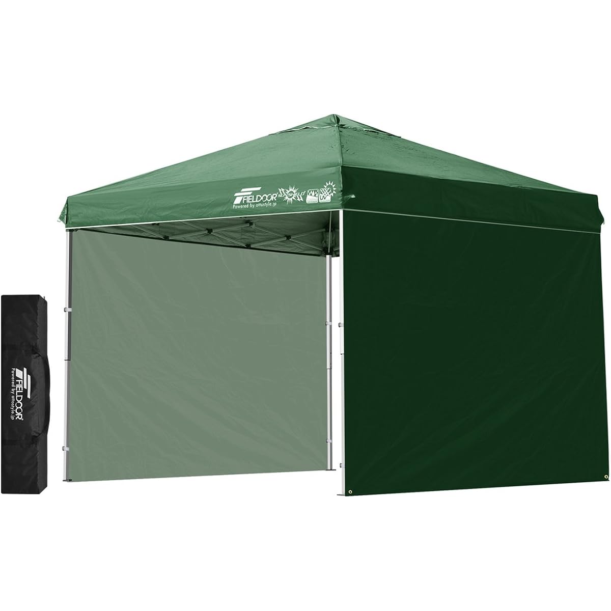 FIELDOOR Easy to assemble!! One-touch tarp tent G03 Steel frame 3.0m/2.5m/2.0m Dedicated side curtain/2 side sheets included Wind ventilation High water resistance & silver UV protection coating UV protection Heat shielding