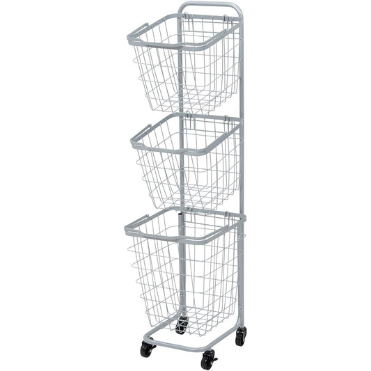 Hagihara Laundry Rack Basket Undressing Laundry Basket 3 Tiers [Removable and Stackable] Large Capacity Laundry Wagon Wire with Casters Gray KR-3971GY
