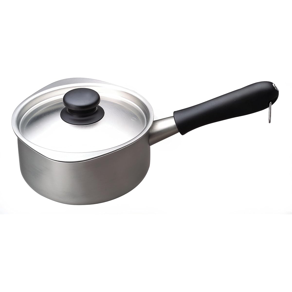 Sori Yanagi Stainless steel one-handed pot with easy-to-pour design on the left and right, making it suitable for any dominant hand. Stainless steel with lid.