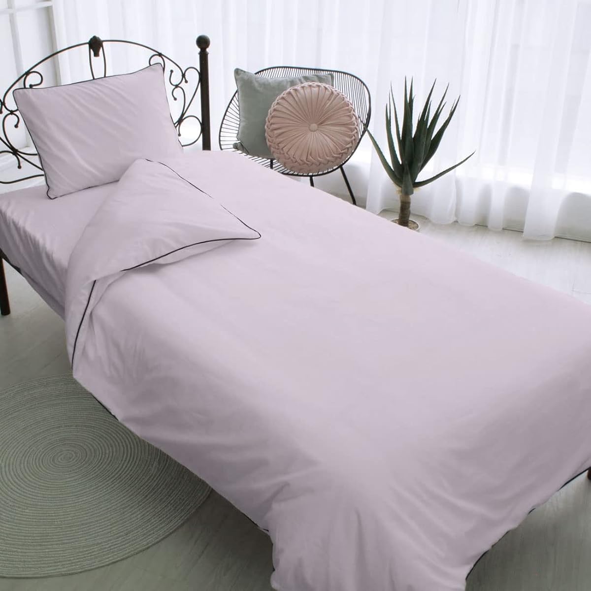 Seafield [100% Cotton] Piping Duvet Cover 3 Piece Set Single Single Long S Lavender Gray Pillowcase Sheet Duvet Cover Washable cottonbird MU-20