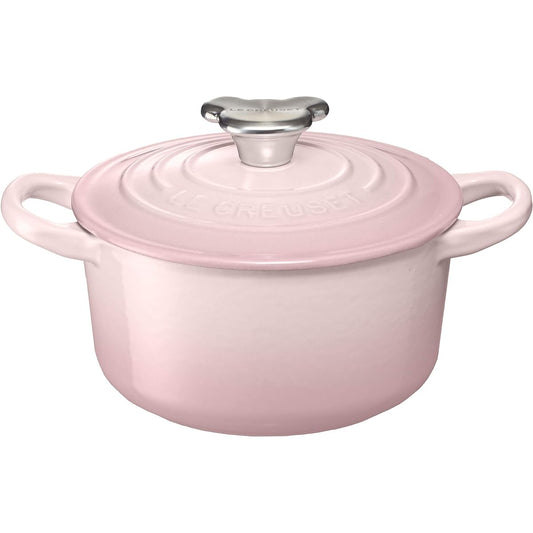 Le Creuset Cast Enamel Pot Cocotte Ronde Bear Knob 14 cm Shell Pink Gas IH Oven Compatible [Authorized Japanese Product]