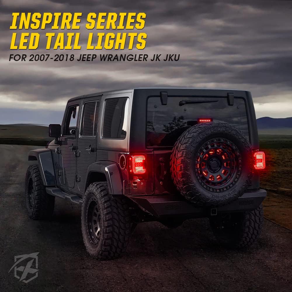 XPRITE LED Taill Light Novel "C" Design Smoke Lens Tail Tail Light Running & Brake & Reverse Light with Jeep WRANGLER JK 2007-2018 Supports EMC Built-in DOT approval