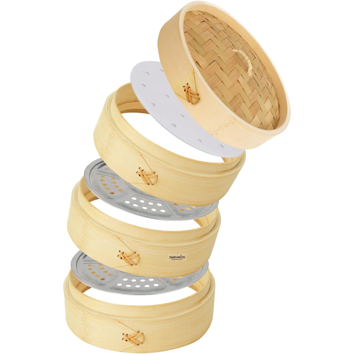 Bamboo steamer, set of 2 bodies and 1 lid, 21cm, steamer basket, commercial use, steamer steamer, with 20 sheets of paper specifically for the steamer_TMTS-2121