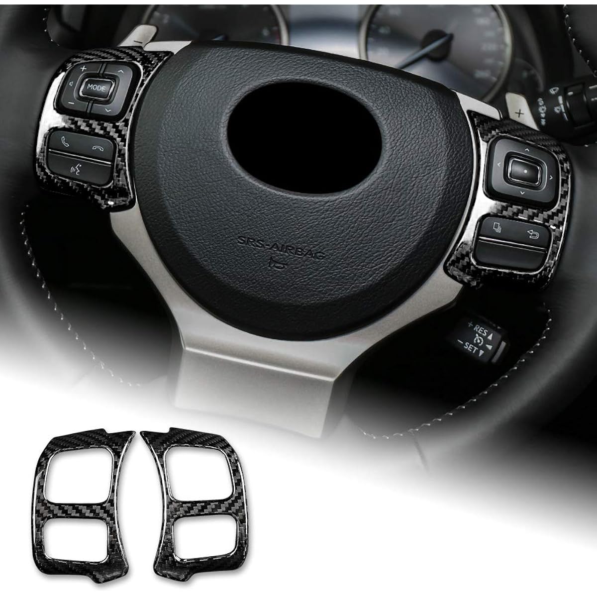 AirSpeed Curse Tairing Wheel Button Frame Sticker Carbon Fiber Interior Trim Lexus NX IS RC Accessories (Black)