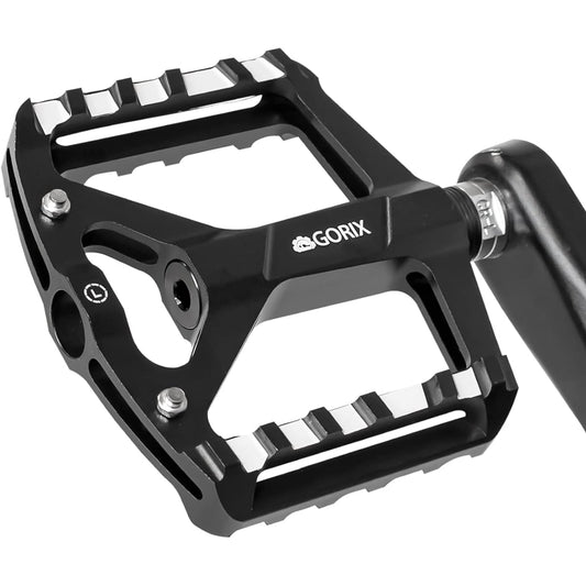 GORIX Bicycle Pedal, Flat Pedal, 3 Bearings, Smooth Rotation, Lightweight, Aluminum, Wide, Thin, Stylish Design, Non-Slip Pin (GX-FY327), Matte Black, Durable, Road Bike, Cross Bike, Mountain Bike and Other Bicycles, Cycle Pedals