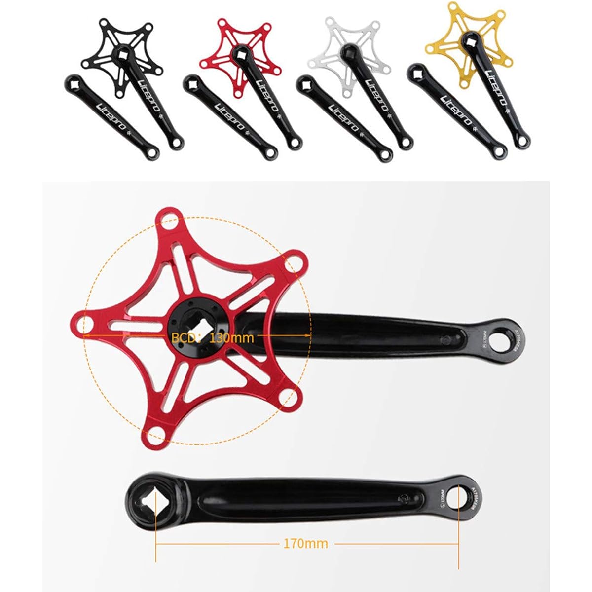 Litepro Crank Chainwheel Bicycle Crankset Folding Bike Ultralight 380g Square Hole Aluminum Alloy Crank 130BCD