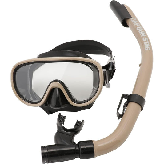 CAPTAIN STAG Snorkeling Snorkel Mask Snorkel for Adults 2 Piece Set Made of Silicone [Black/Tan] UX-4502/UX-4503