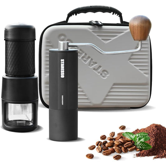 STARESSO Portable Manual Coffee Maker Manual Coffee Mill Suit, No Electricity Required Manual Operation Hand Coffee Maker Ideal for Camping/Office/Home