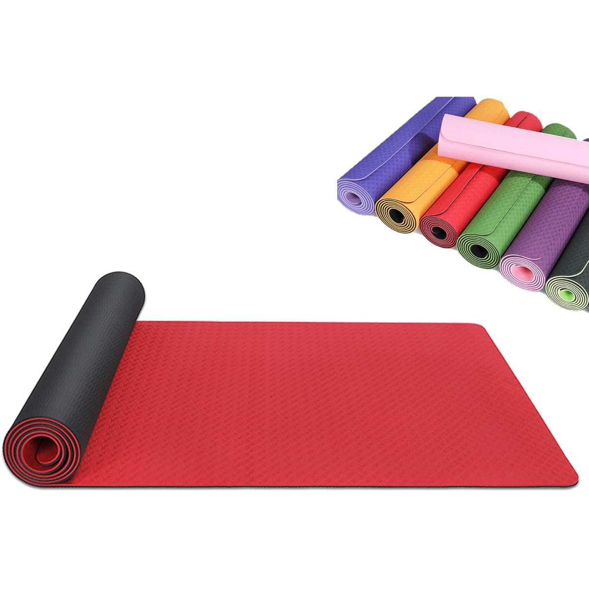 Yoga mat, thick, wide, TPE 6mm, 183 x 61cm [SUNGRAN] Embossed, double-sided, non-slip, storage bag, with strap, training mat, soundproof, shock absorption, large, stretch mat, extra large, for one person, large size, muscle training mat, exercise mat, jo