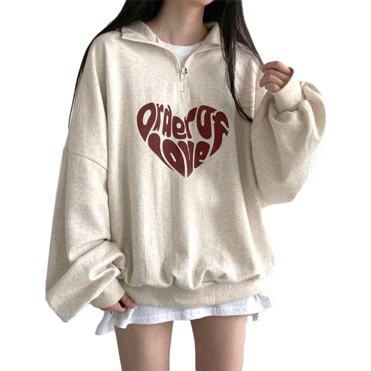 [MIRA MARIV] Korean Fashion Women's Made in Korea and Directly Imported from Korea Sweatshirt Sweatshirt Women's Loose Loose Fleece Fleece Autumn/Winter LOVE Logo Half Zip Dolman Sleeve Sweatshirt
