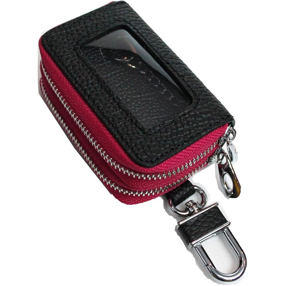 [AWESOME] Smart key case double zipper type with clear window black x pink ASK-CMW015