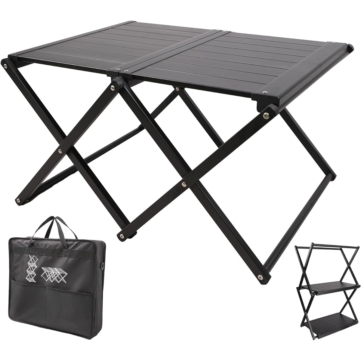 YOGOTO Aluminum Camping Table Folding Rack, Dual-use Folding Table Storage Rack, 2WAY Storage Shelf, Comes with Dedicated Storage Bag