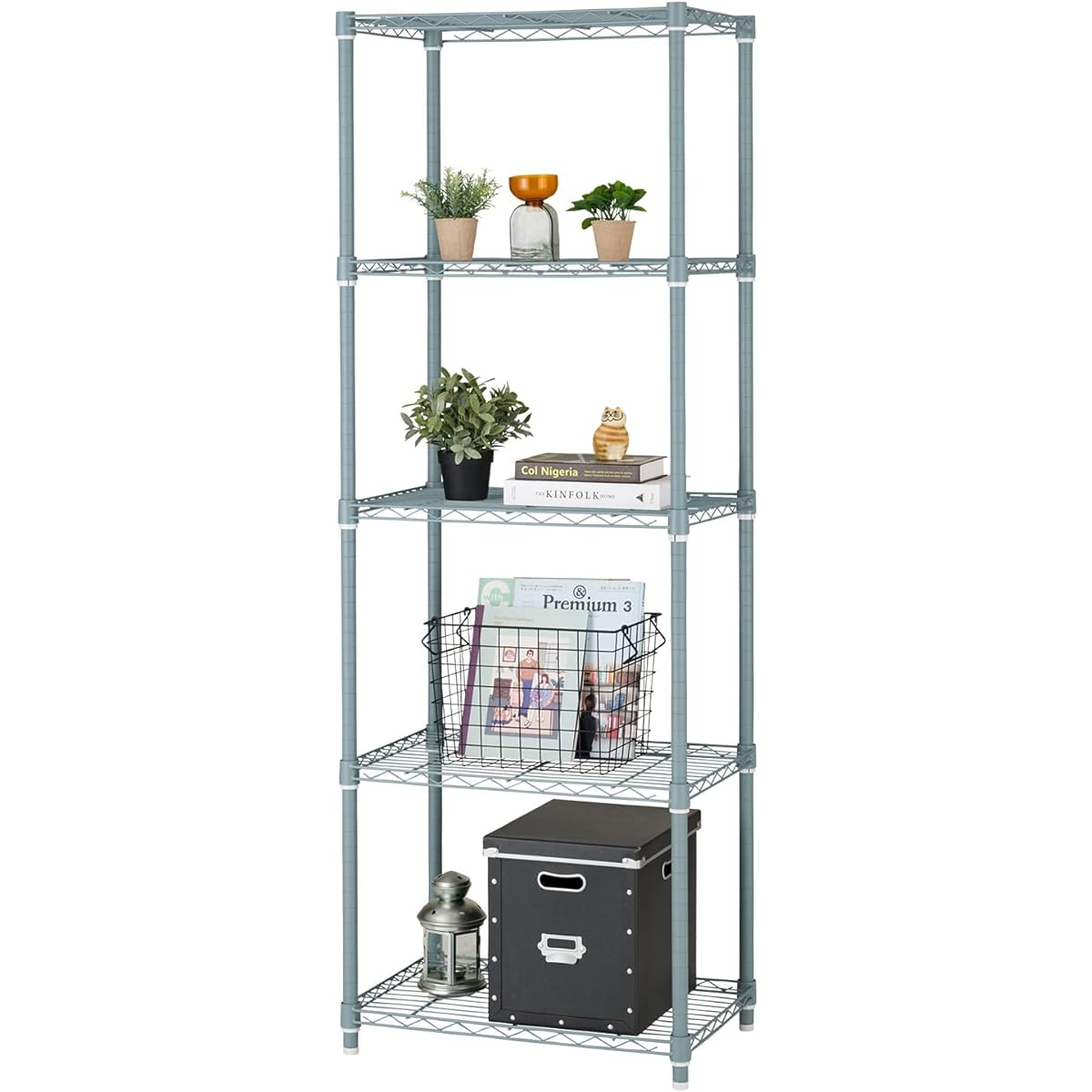 Doshisha Luminous Latte Slim Storage Rack, Gray, 5 tiers, Width 60, Stylish, Gentle color that blends in well with your room, Steel Rack Shelf, Total load capacity 400kg, Width 61 x Depth 41 x Height 174cm, Water and scratch resistant Kitchen rack, Pole