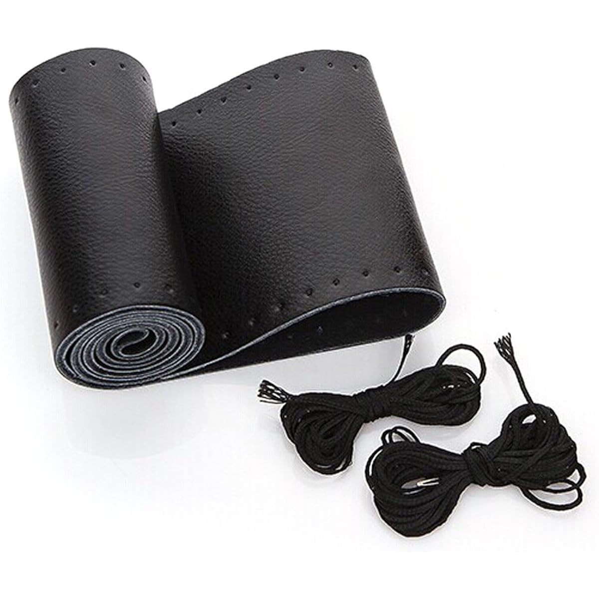 AULLY PARK Universal Car Steering Wheel Cover Genuine Leather Stitched Wrap Cover , blk