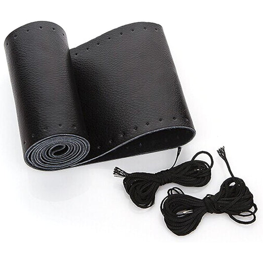 AULLY PARK Universal Car Steering Wheel Cover Genuine Leather Stitched Wrap Cover , blk