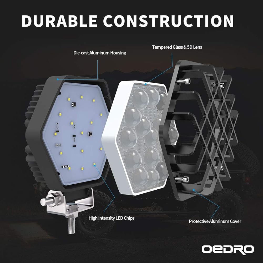 OEDRO 5 inch LED Light Pod 48W 4800LM Spot Light Pod Off Road Driving Light Bumper Roof Fog Lump Boat Jeep SUV Truck ATV For motorcycle (black cover)