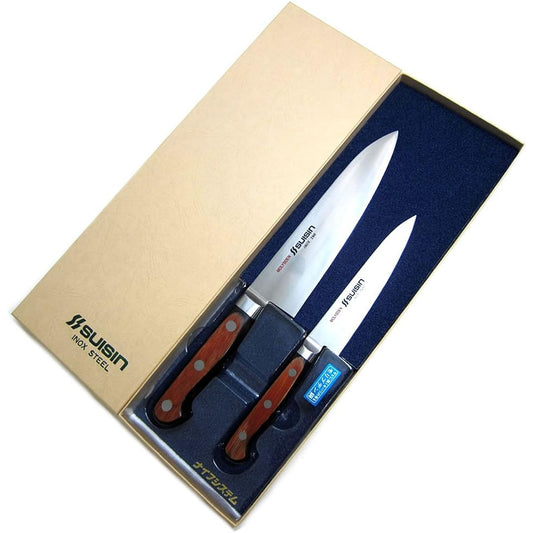 Authentic Sakai Knife Dotcom "Suishin SUISIN INOX Western Knife Series" [INOX Steel] Gyuto & Petty Knife Set