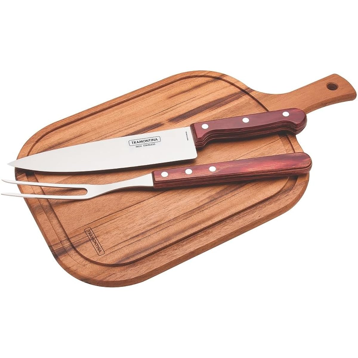 TRAMONTINA Barbecue Cutting Board 3 Piece Set (BBQ Knife, Carving Fork, Cutting Board)