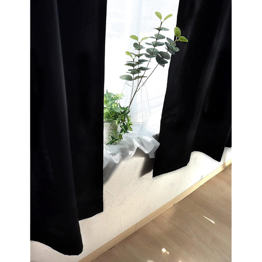 [Window Bijin] Washable Curtain Set [Ale] 2 blackout curtains + 2 UV cut mirror lace + curtain hooks attached, pure black, width 100 x length 185 (183) cm, set of 4