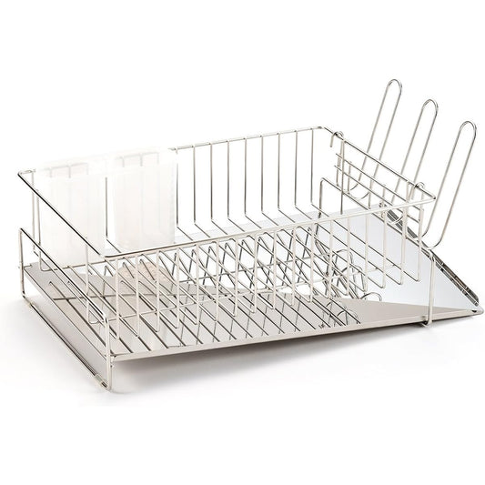 Beworth Style [Made in Japan] Drainer Rack for Left-hand Placement Valley Plate to Collect and Flow Water Droplets Drains from the Corner (Can be Installed at the Back of the Kitchen) Glass Stand with Chopstick Holder Stainless Steel (Rust Resistant) Wid