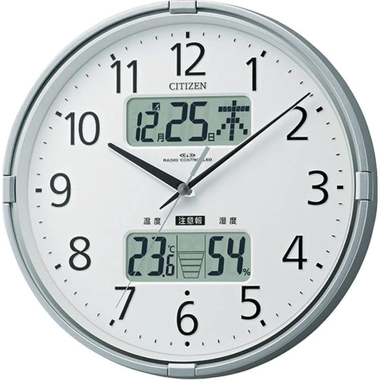 RHYTHM Citizen Wall Clock, Radio Clock, Thermometer and Hygrometer, Warning Sound, Silver, CITIZEN Inform Navi F ф27.5×5.0cm 4FY618-019