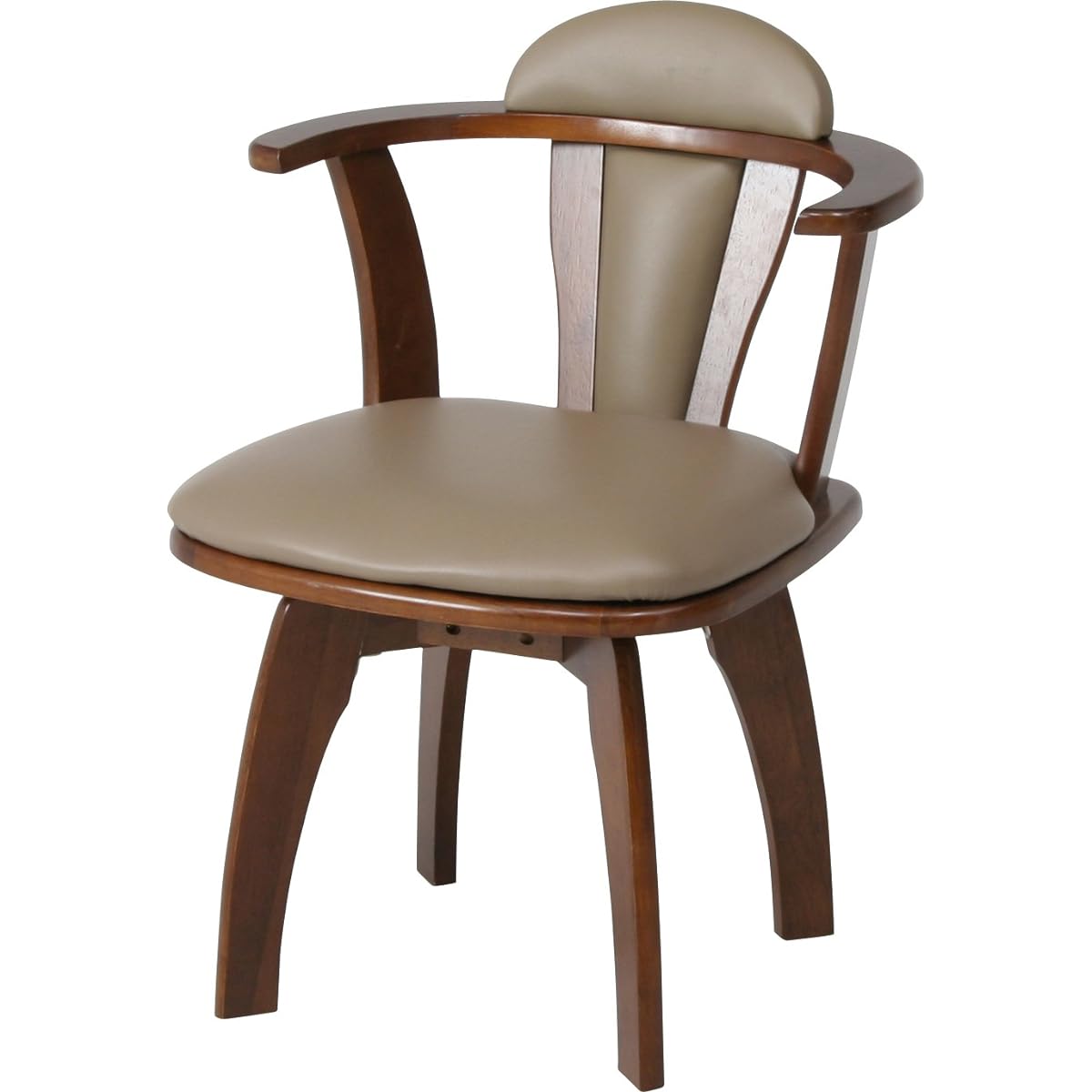 Fuji Boeki Dining Chair Width 52.5 x Depth 50 x Height 70cm Brown Synthetic Leather Natural Wood 360 Degree Rotation Armrest 81236