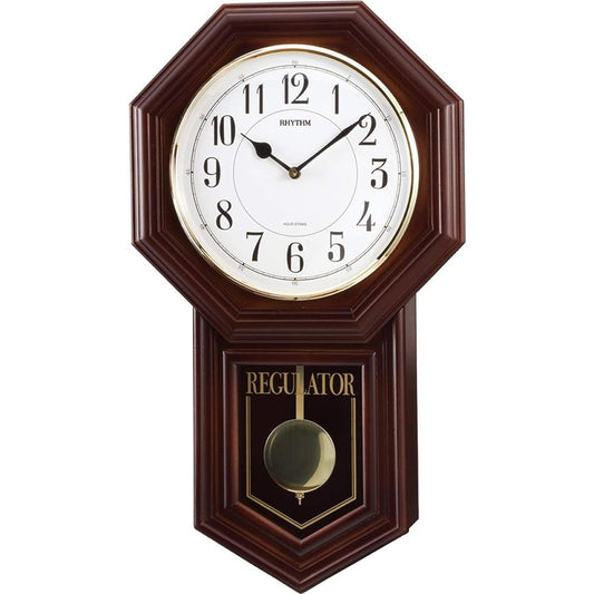 RHYTHM Pillar Wall Clock Analog Pendulum Electronic Chime Wood Brown (Semi-Gloss Finish) Bengler R 4MJA03RH06