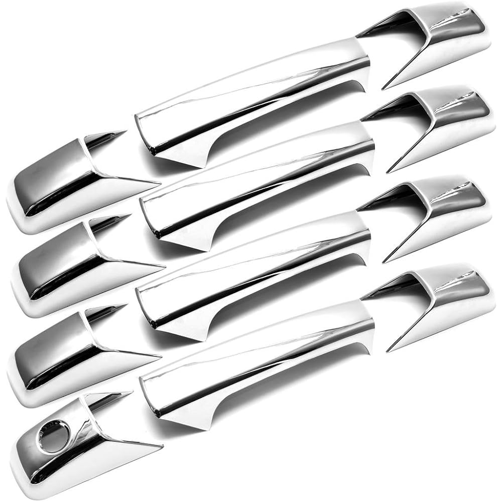 ELOVEQ Chromium 4 Door handle cover No passenger seat key hole 07-13 Chevrolet Sylvarad / 07-14 Chevrolet Ava Launch / Saban / Taho / GMC Sierra / Yukon & Yukon XL / Cadillac Escalade