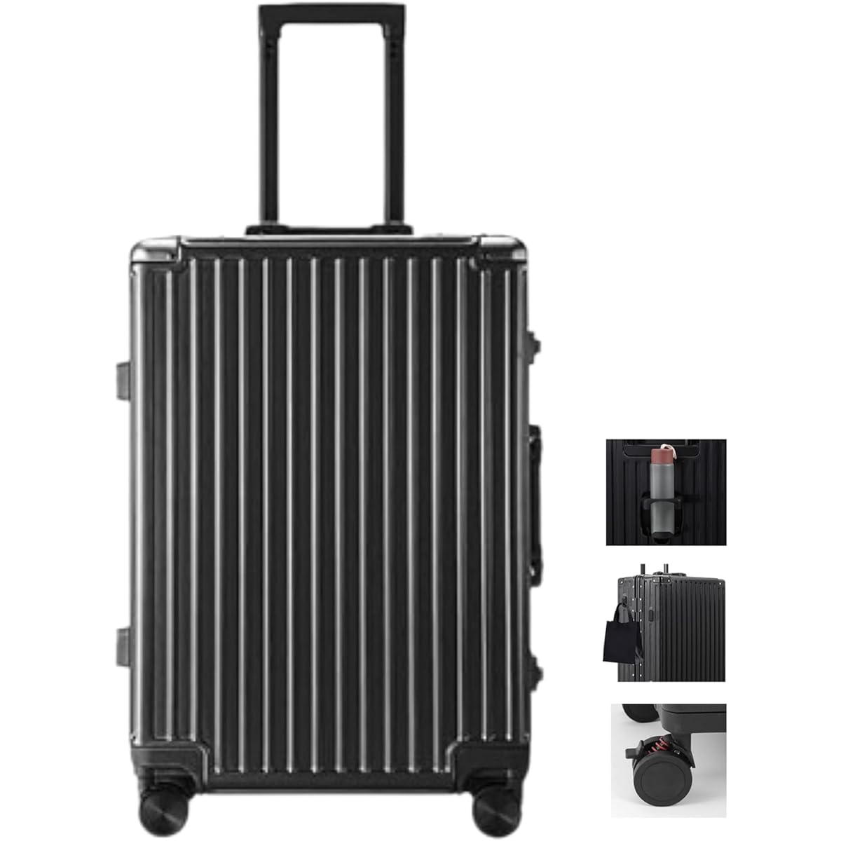 [Spyplan] Suitcase Carry Case, Carry-on, Aluminum Frame, Casters with Stopper, Large Trolley Case, Lightweight, Carry Bag, Silver, Quiet Double Casters, Shockproof, Travel, Business, Business Trips, Sturdy, Equipped with TSA Lock, Protective Cover Includ