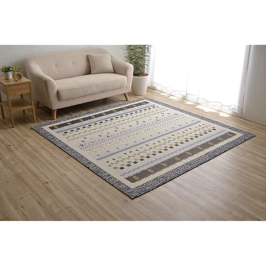 Ikehiko Corporation Rug Carpet, Washable, Square, Stylish, Jacquard Weave, Gabe Style, Beltane, All Seasons, Navy, Approx. 185 x 185 cm, Approx. 2 Tatami Mats, Floor Heating, Hot Carpet Compatible #4967629