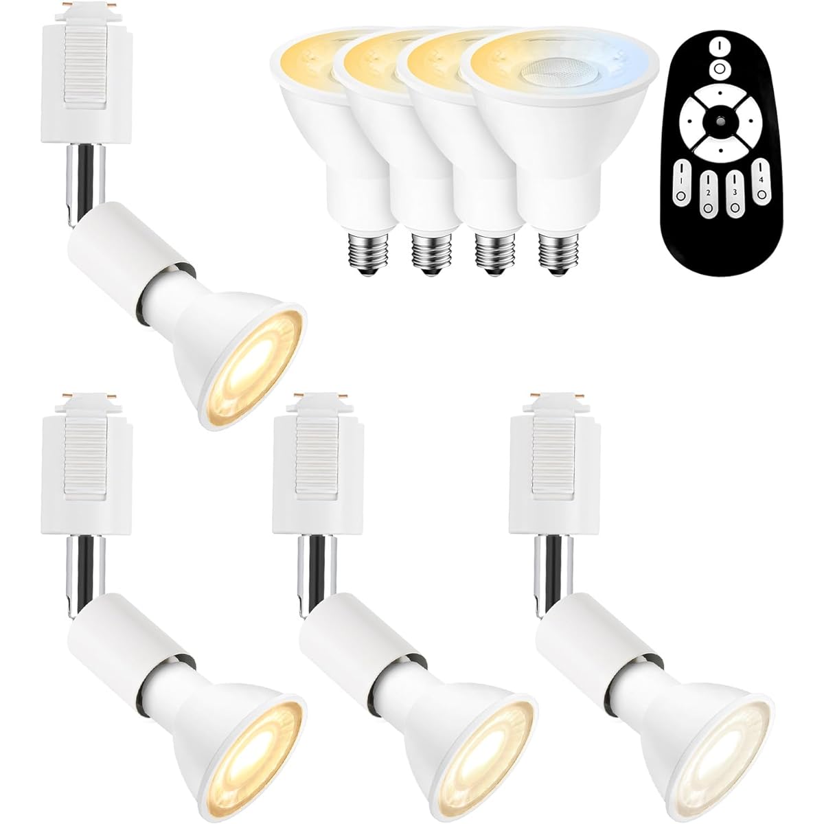 Duct Rail Spotlight, Set of 4 Duct Rail Lighting, E11 Base, LED Lamp Included, Dimmable Color, 6W, Angle Adjustable, Remote Control, Night Light, LED Bulb + Fixtures, Remote Control Included, Ceiling Lighting, White