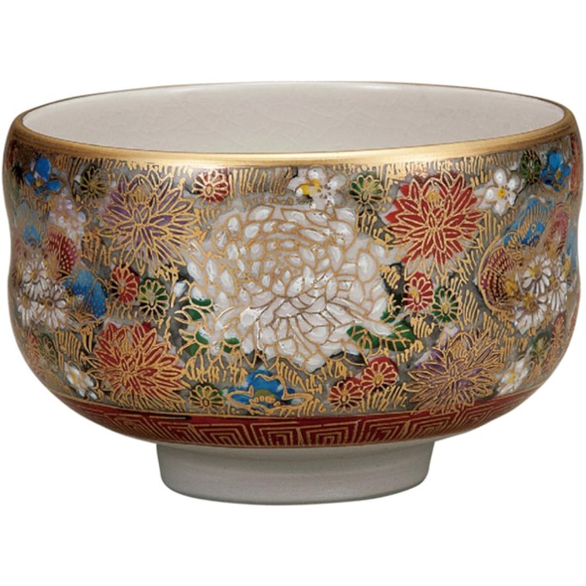 Maruyone Kutani Ware Matcha Bowl Honkin Hanazume K4-847