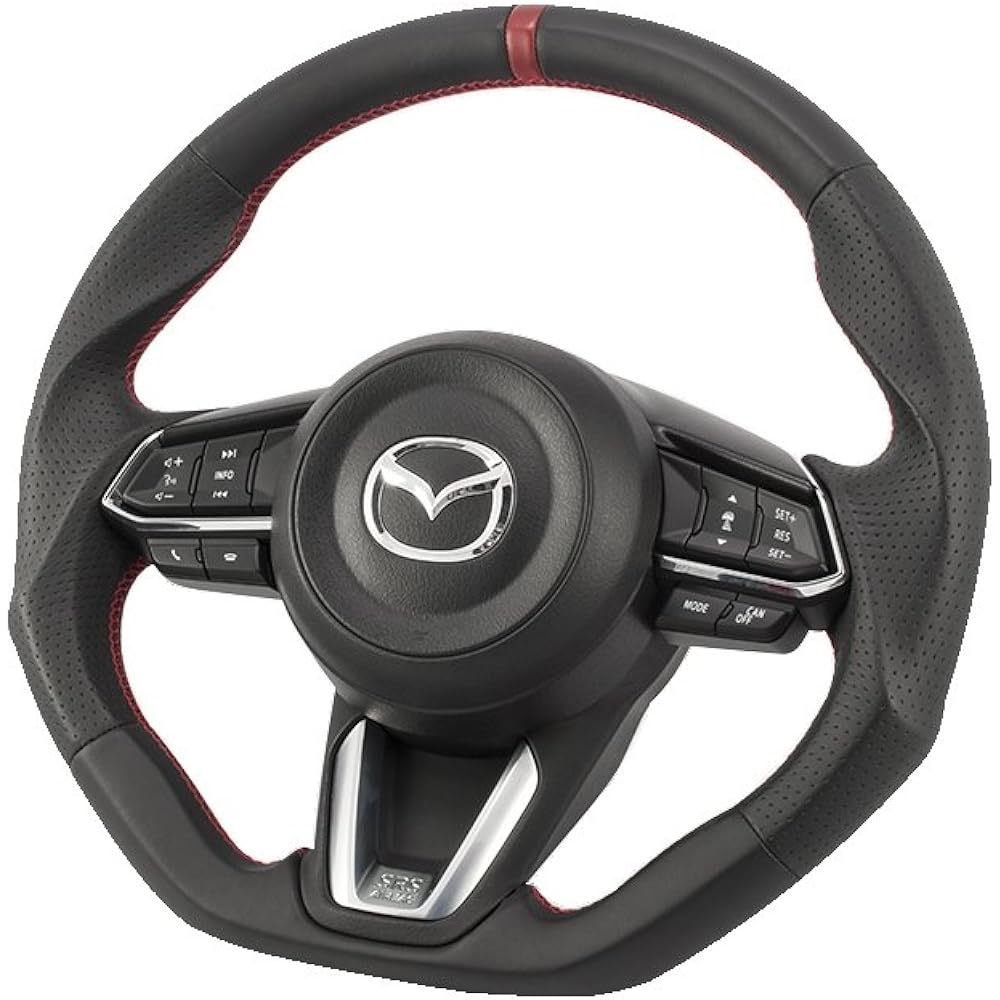 KENSTYLE Original Steering Wheel MD03 Mazda Demio (DJ Series) 2016/11~ Black Leather/Red Line (Red Stitch) All Nappa Leather Mazda 2 Steering Wheel MD03