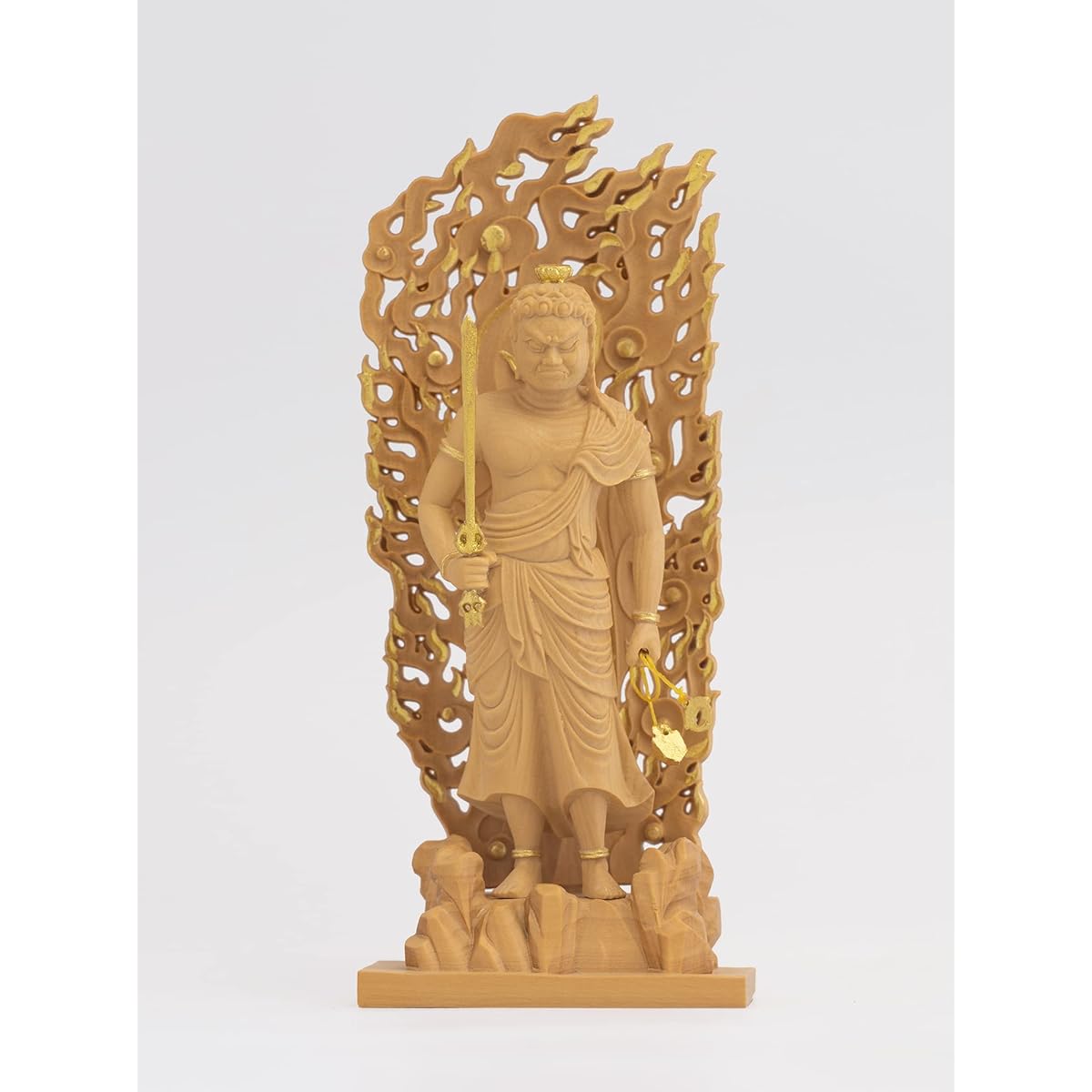Tiny Buddha Fudo Myoo 11.5cm (Wooden: Boxwood, gold clay finish)_Buddha statue, figure, wood carving, ornament (GSB Fudo Myoo